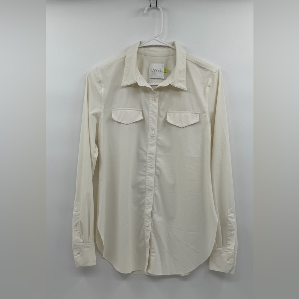 Lysse Ivory Button Down Blouse Women’s Small Stretch Long Sleeve